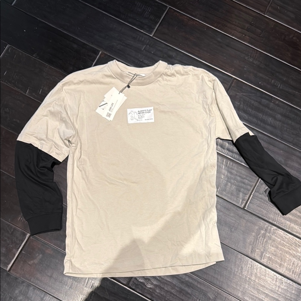 NWT Zara Boys Beige and Black Long Sleeve Shirt